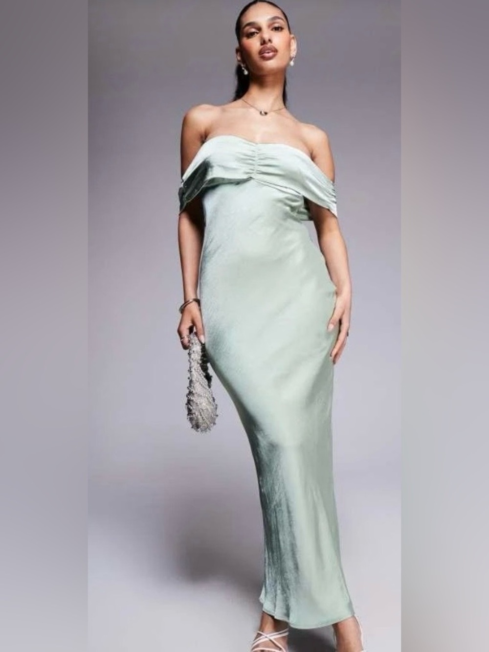 Princess Polly sage  Green One-Shoulder Evening Gown